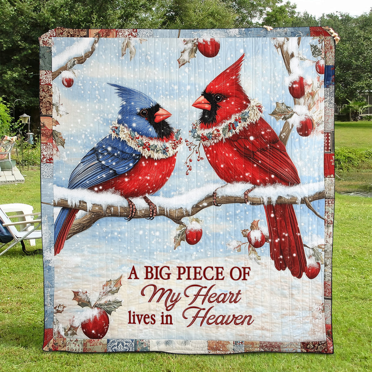 A Big Piece Of My Heart Lives In Heaven Art Quilt Hanging Cardinal Christmas Decor