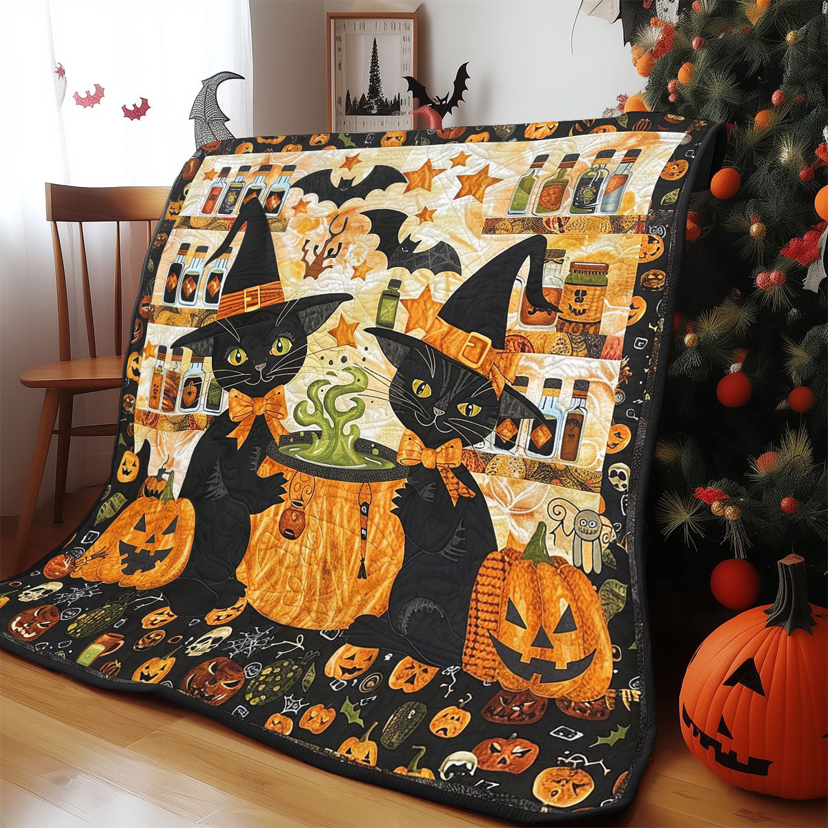 A Cat’s Halloween Magic Quilt Blanket Halloween Gifts For Girlfriend