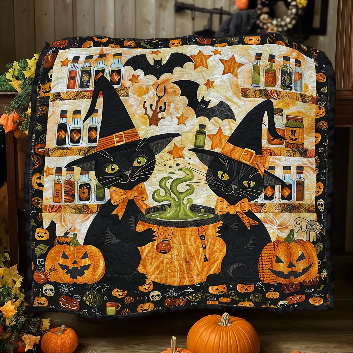 A Cat’s Halloween Magic Quilt Blanket Halloween Gifts For Girlfriend